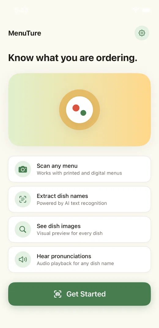 MenuTure home screen